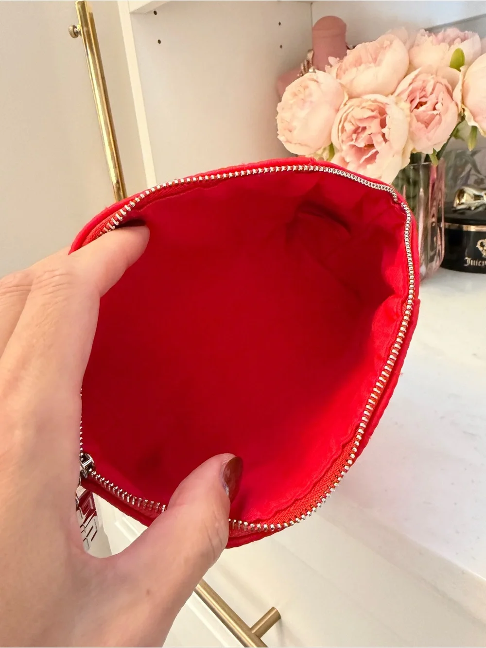 Red Quilted givenchy perfumes nwot Cosmetic zipper Pouch with Silver Logo